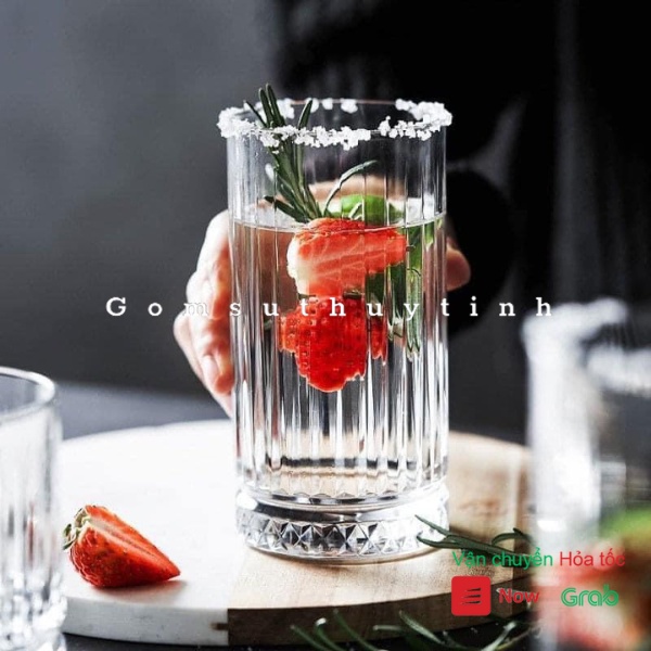 Ly thủy tinh/ Cốc thủy tinh sọc kim cương chịu nhiệt cao cấp dùng decor, đựng sinh tố, nước ép 450ml