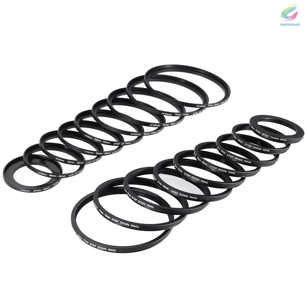 Set 18 vòng gắn ống kính máy ảnh ANDOER bằng kim loại nhiều kích thước