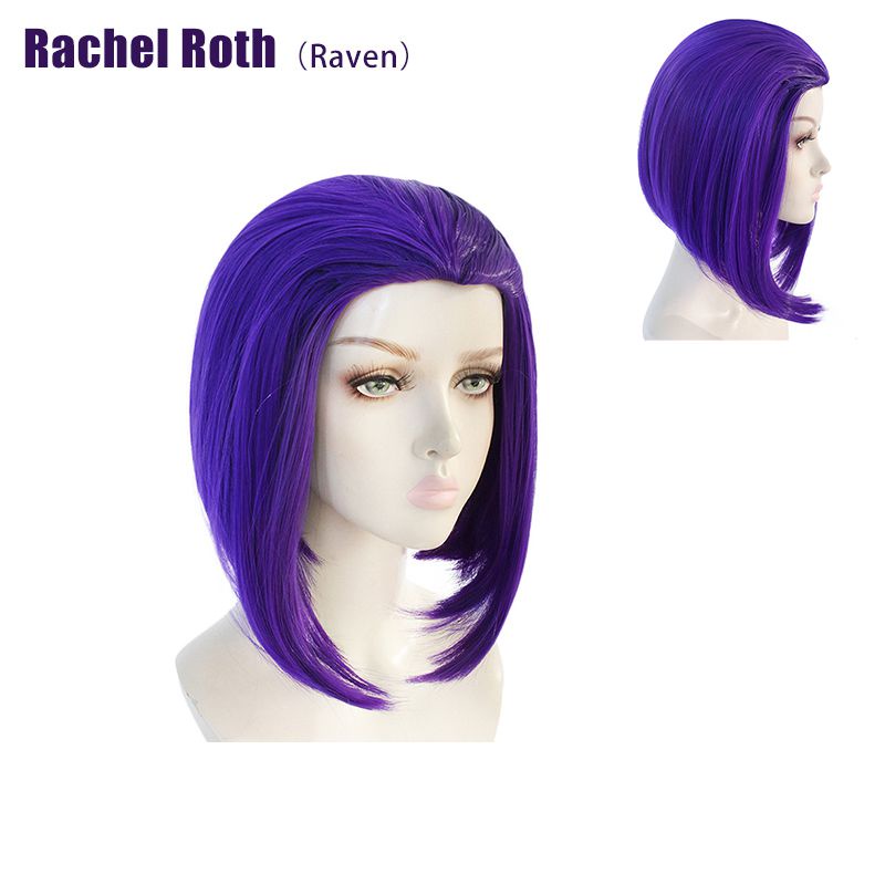 Rachel Roth Raven Cosplay Wig Purple Short Hair Halloween Accessories Props Girl gift