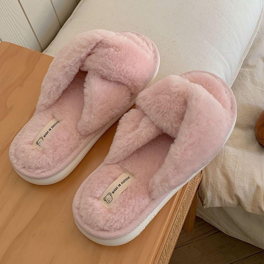 Dép Bông Đi Trong Nhà Mềm Mại Hở Ngón Phối Lông Giả Thời Trang
