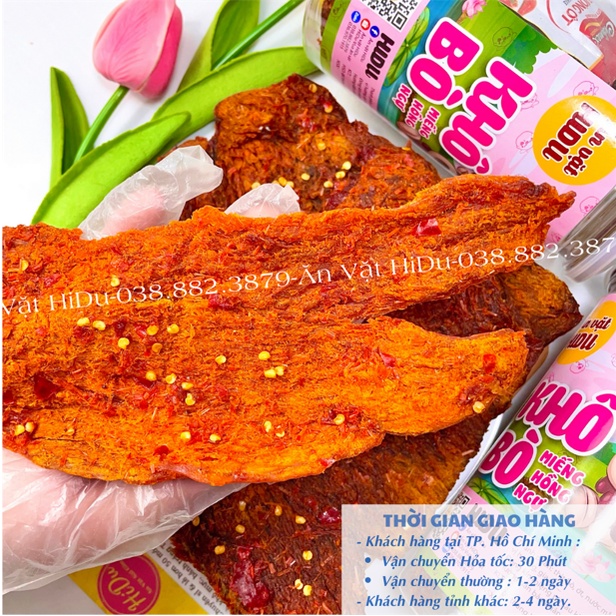 Khô bò miếng mềm cay hồng ngự 250gr Ăn vặt HiDu | BigBuy360 - bigbuy360.vn