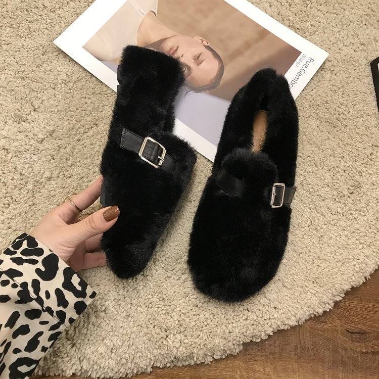 Giày Lông Xù Mũi Tròn Phong Cách Mới Dễ Phối Đồ Cho Nữ