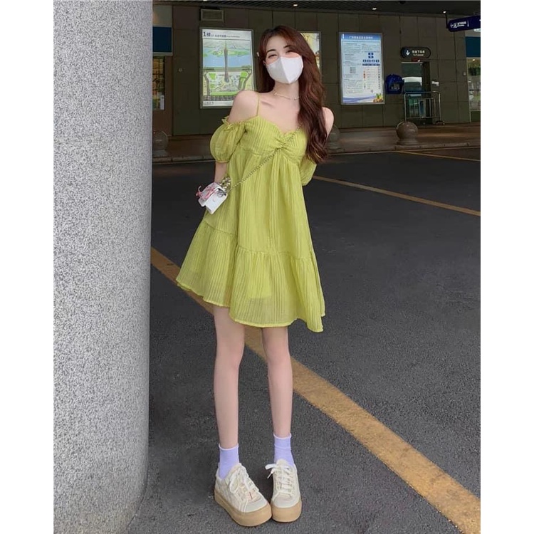 [Sẵn/Video] Váy Đầm Tơ Trễ Vai Độn Ngực 2 Lớp Siêu Sang Chảnh Helen Dress | BigBuy360 - bigbuy360.vn