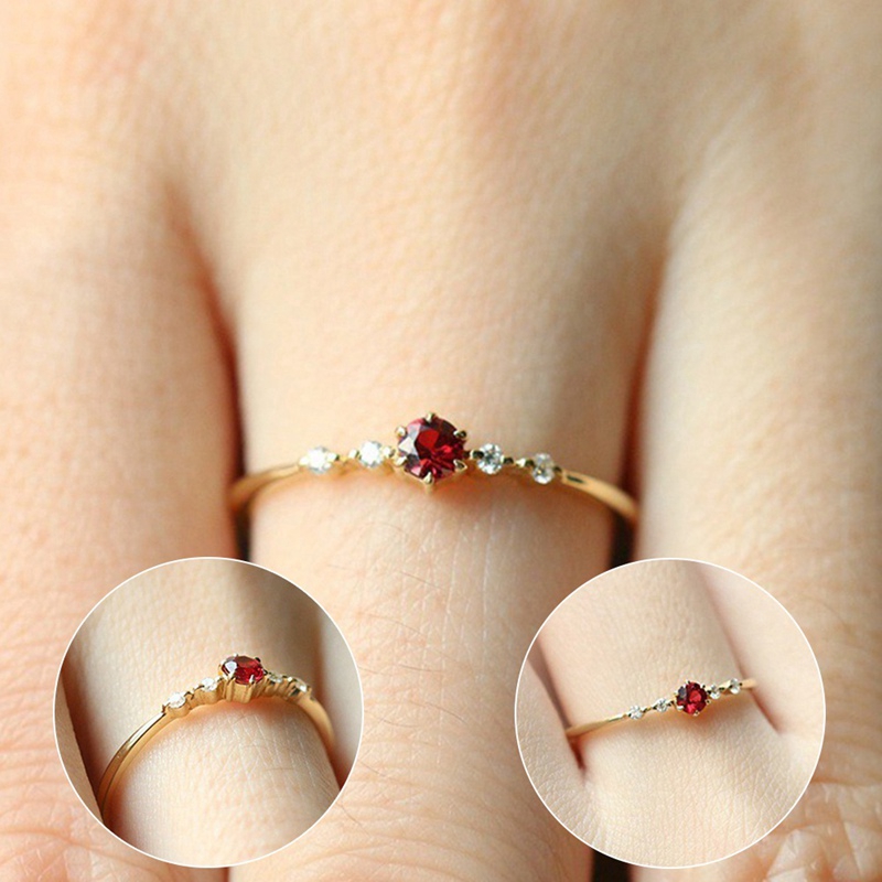 Women 18k Gold Rubine Diamond Ring Wedding Engagement Party Thin Rings