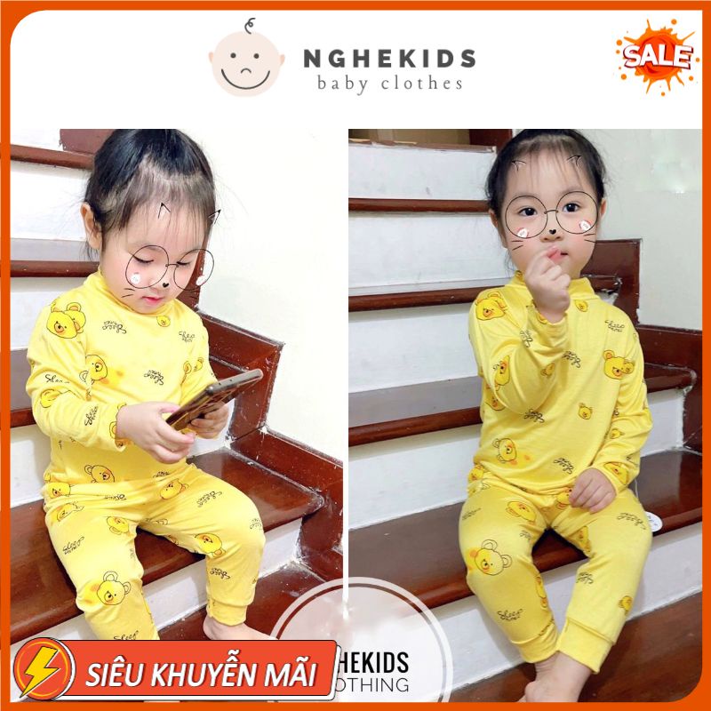 Bộ minky mom dài tay , Bộ thu đông cho bé cổ cao Quần áo bé gái bé trai họa tiết gấu Pooh