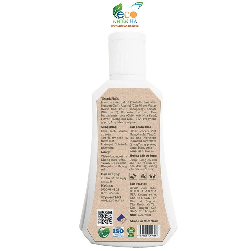 Gel rửa tay khô nhài sát khuẩn siêu nhanh ECOCARE 100ml, không khô da tay, an toàn trẻ nhỏ | BigBuy360 - bigbuy360.vn