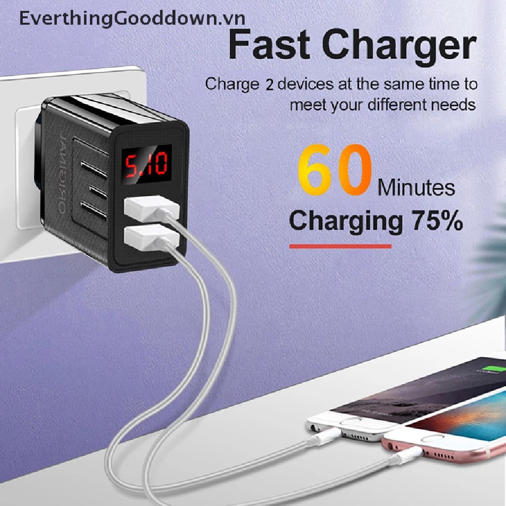 Củ Sạc Nhanh 45W QC 3.0 USB Màn Hình LED Kỹ Thuật Số Cho Điện Thoại