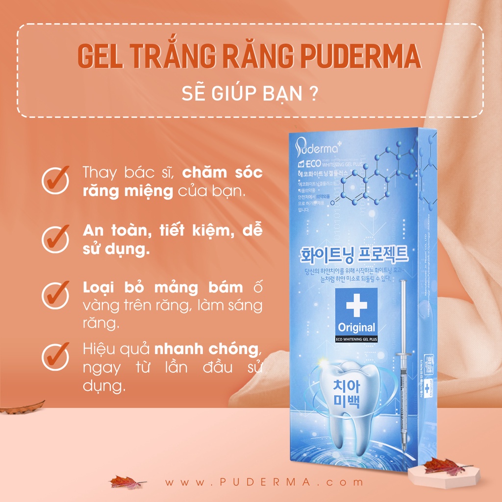 Puderma Eco Whitening Gel Plus Làm Trắng Răng, Chăm Sóc Răng Miệng Tiết Kiệm, An Toàn Hiệu Quả Trong 1 Tuần Sử Dụng,