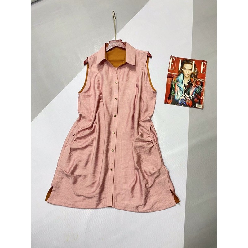 Đầm Suông Sát Nách Cổ Sơ Mi - Váy Sát Nách Chất Liệu Tơ Nhung Cao Cấp | BigBuy360 - bigbuy360.vn