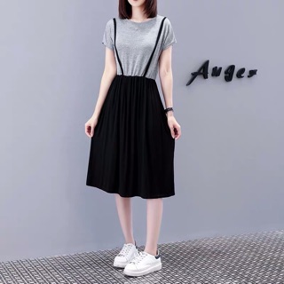 {order bigsize,M-4xl}Váy liền phối 2 mảnh may 2 dây tiểu thư
