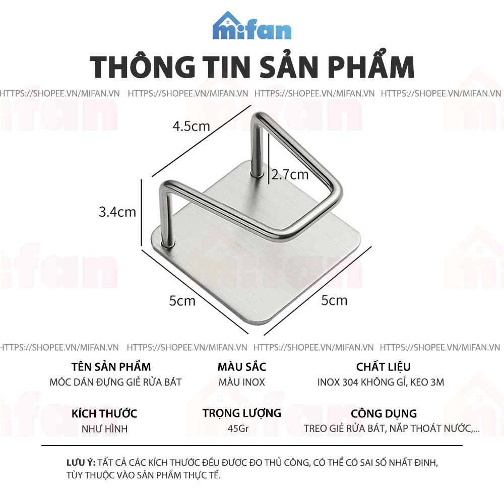 Móc Dán Tường Inox 304, Keo 3M Cao Cấp MIFAN - Treo Miếng Rửa Bát, Thớt, Vung Xoong Nồi, Dụng Cụ Bếp, Đồ Nhà Tắm