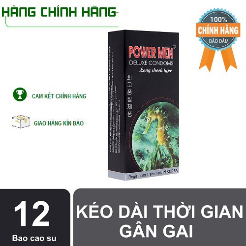 [SALE LỚN][CHÍNH HÃNG ] Bao cao su POWERMEN LONG SHOCK - Cao Cấp Chính Hãng Hàn Quốc - Hộp 12c, Gân Gai_Kéo dài cuộc yêu