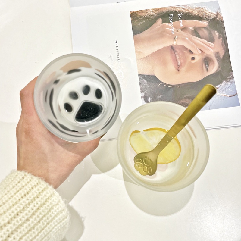 Cốc Thủy Tinh Uống Trà Hình Chân Mèo Dễ Thương