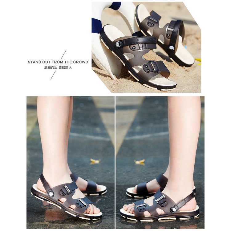 Dép da đi biển có quai hậu bằng cao su chống trơn độn đế dành cho nam