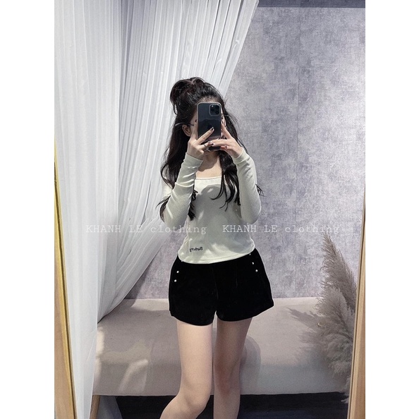 ÁO TĂM NHUNG CỔ VUÔNG THÊU CHỮ MS12234