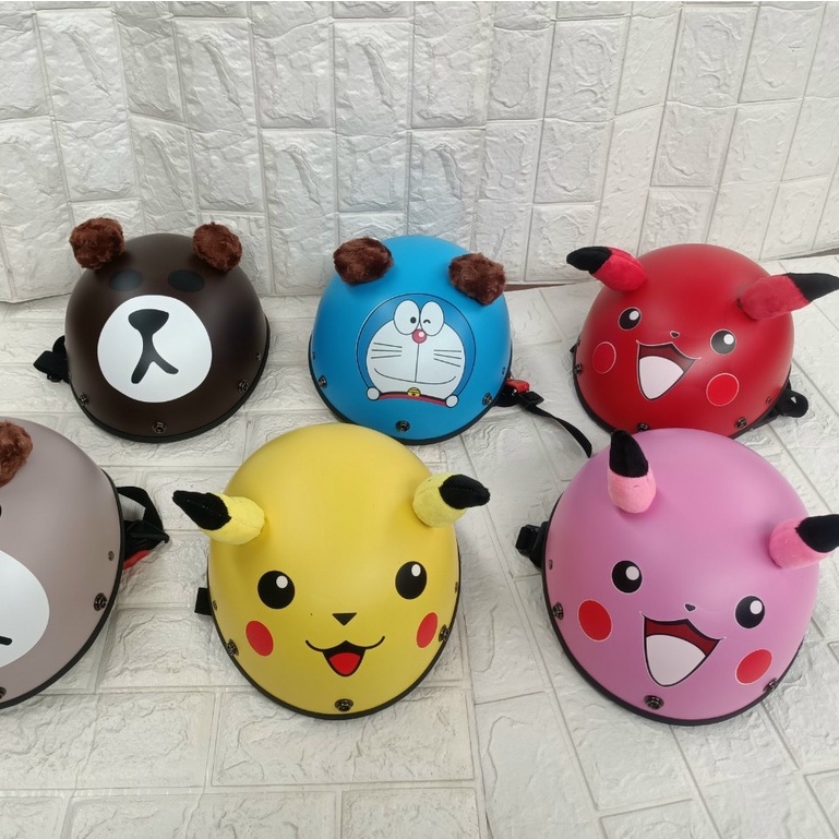 Mũ Bảo Hiểm nửa đầu Pikachu Màu Hồng Có Tai Siêu Cute