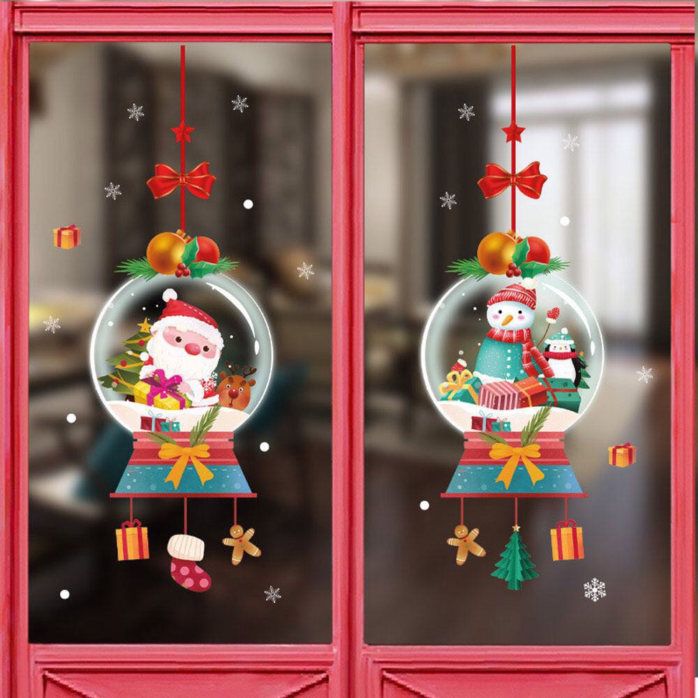 Tranh decan dán kính noel trang trí giáng sinh năm mới ông già tuyết tuần lộc người tuyết vui nhộn-giadungsieure