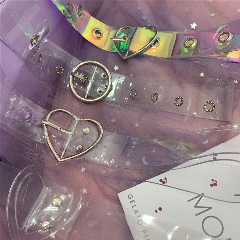 Thắt Lưng Trong Suốt Khóa Tròn Hình Trái Tim Kiểu Hàn Quốc Dễ Thương