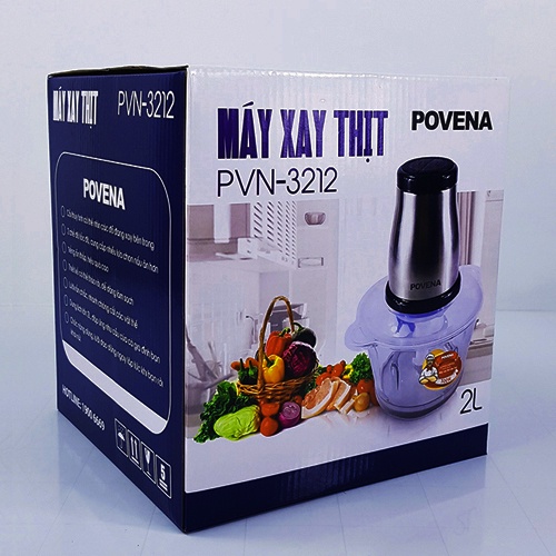 [Chính hãng] Máy xay thịt 300W Povena PVN-3212 với cối thủy tinh 2L và lưỡi dao 2 tầng xay nhuyễn thịt cá nhanh