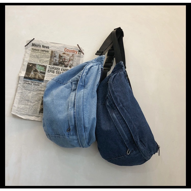 Túi Đeo Chéo Ngực Chất Liệu Denim Sức Chứa Lớn Phong Cách Harajuku Hàn Quốc Mới 2022 Cho Nam Nữ