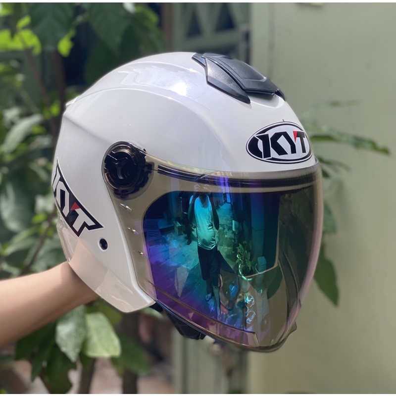 MŨ BẢO Hiểm 3/4 2 KÍNH XH02 TRẮNG BÓNG CỰC ĐẸP, LÊN LOGO KYT VÀ BH 12 tháng