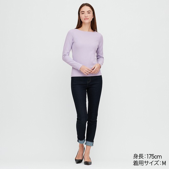 Áo thun tăm nữ dài tay cổ tròn xinh xắn của UNIQLO .