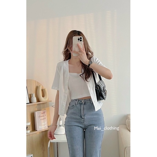 Set Áo Cardigan ngắn Tay Kèm Áo 2 Dây Phong Cách Hàn Quốc A6