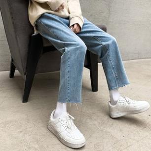 Quần jean baggy xanh nam, nữ ống rộng rách gấu, dáng suông, không phai màu-A03 🥇 ! ,