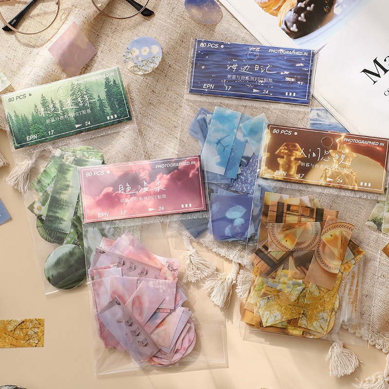 Bộ 80 tờ nhãn dán trang trí phong cách thiên nhiên