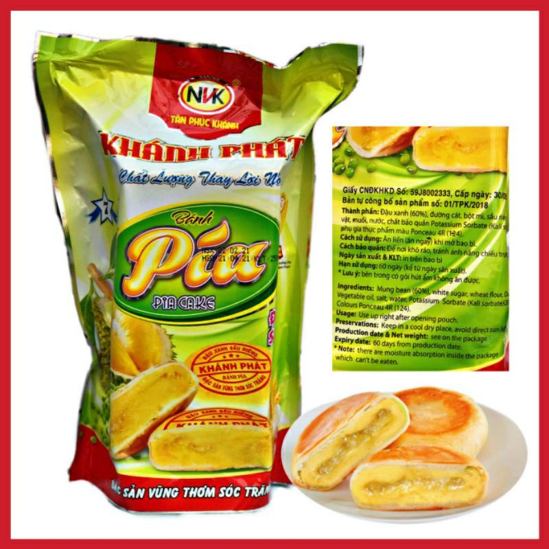 4 cái lớn  Bánh Pía đậu xanh sầu riêng Sóc Trăng Khánh Phát