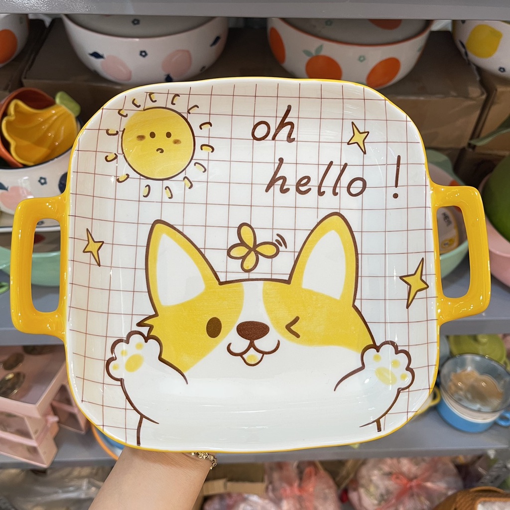 Sét bát đĩa gốm sứ decor siêu đẹp chó corgi 21 món siêu đẹp