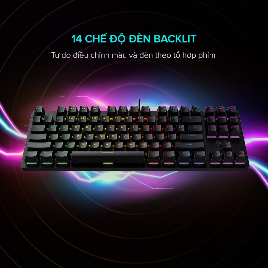 Bàn Phím Cơ Gaming HAVIT KB869L, 87 Phím, 14 Chế Độ Led Rainbow - Chính Hãng BH 12 Tháng Dizigear