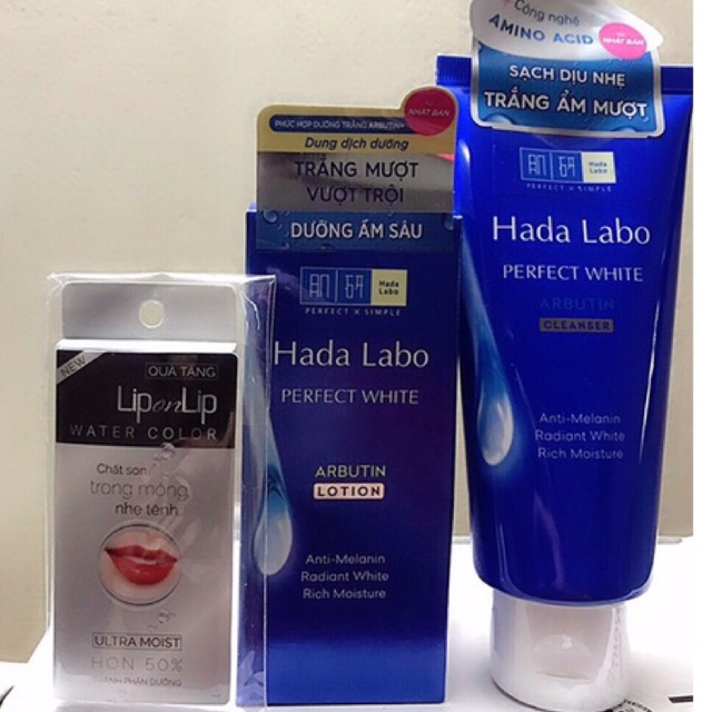 Combo dưỡng trắng da Hadalabo Perfect white dành cho cô nàng bận rộn