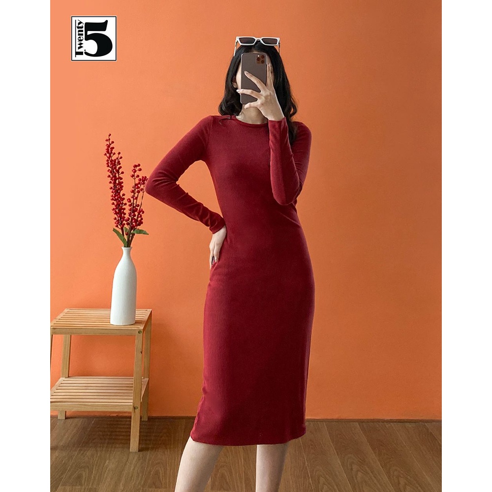 Đầm thun nữ dáng ôm body cổ tròn chất thun mịn Twentyfive H214