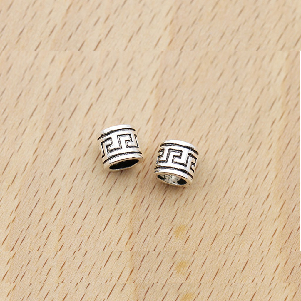 Phụ kiện Charm bạc Hạt hình trụ khắc hoa văn