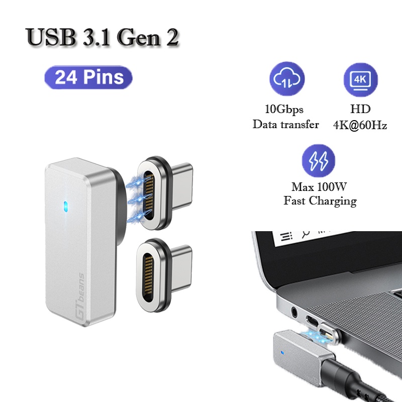 đầu chuyển đổi từ tính usb c 24pins type c pd 100w sạc nhanh cho pc,laptop,tablet táo