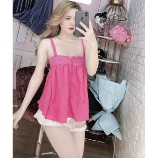 Áo Dây Phối Ren Cúc Bọc Siêu Xinh