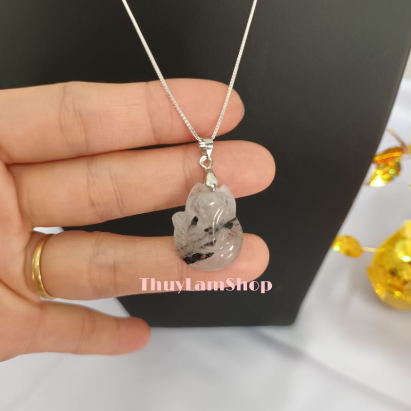 Vòng cổ dây chuyền bạc 925 vĩnh viễn bảo hành mix mặt đá hồ ly tóc đen