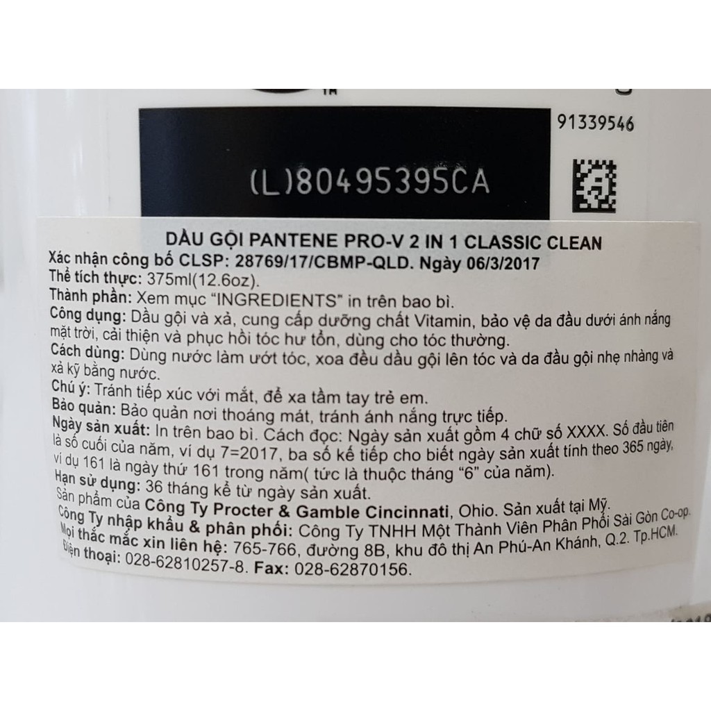 Dầu Gội Xả 2in1 PANTENE Pro V 375ml USA