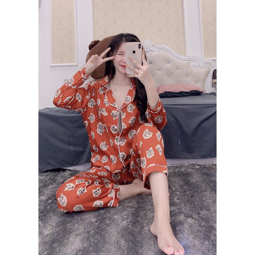 Set  Đồ Bộ Pizama Nữ Mặc Nhà Satin Cao Cấp Form QC Họa Tiết Mới Cực Hot Kèm Hình Thật Tự Chụp