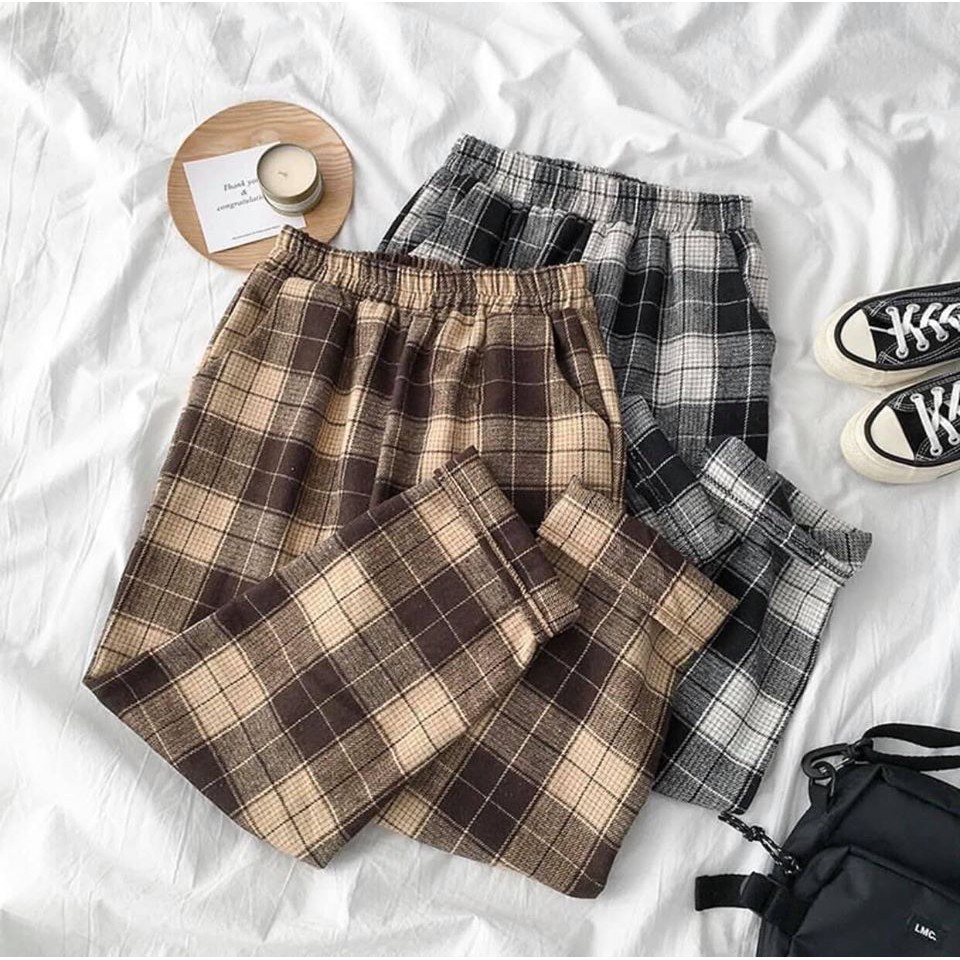 Quần kẻ caro unisex ô to plaid pants dáng suông dưới 60kg - Lyza Store