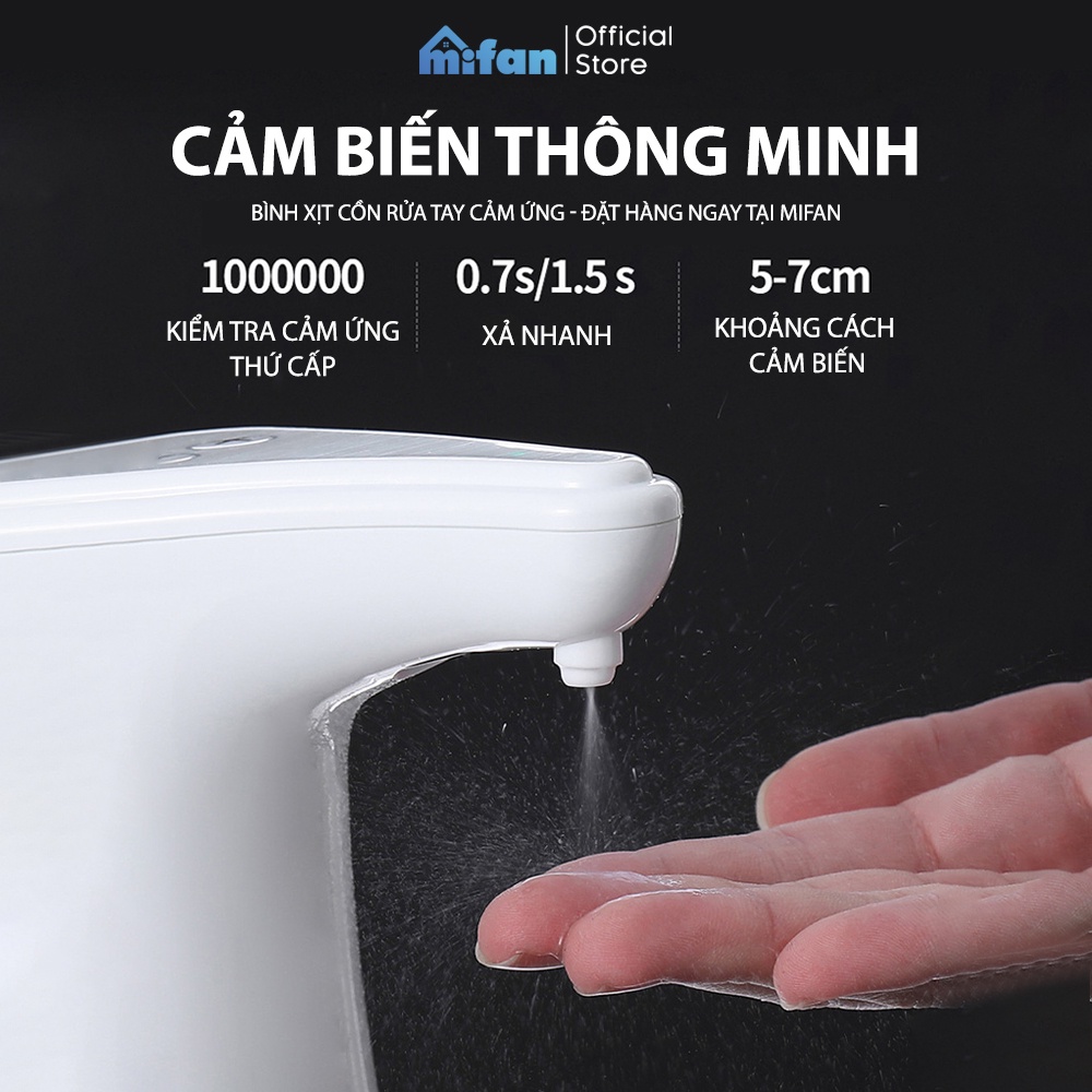 Bình Xịt Cồn Rửa Tay Cảm Ứng Tự Động Cao Cấp MIFAN 2021 - Hộp đựng nước rửa tay - Dung Tích 360ml - BH 3 tháng 1 đổi 1