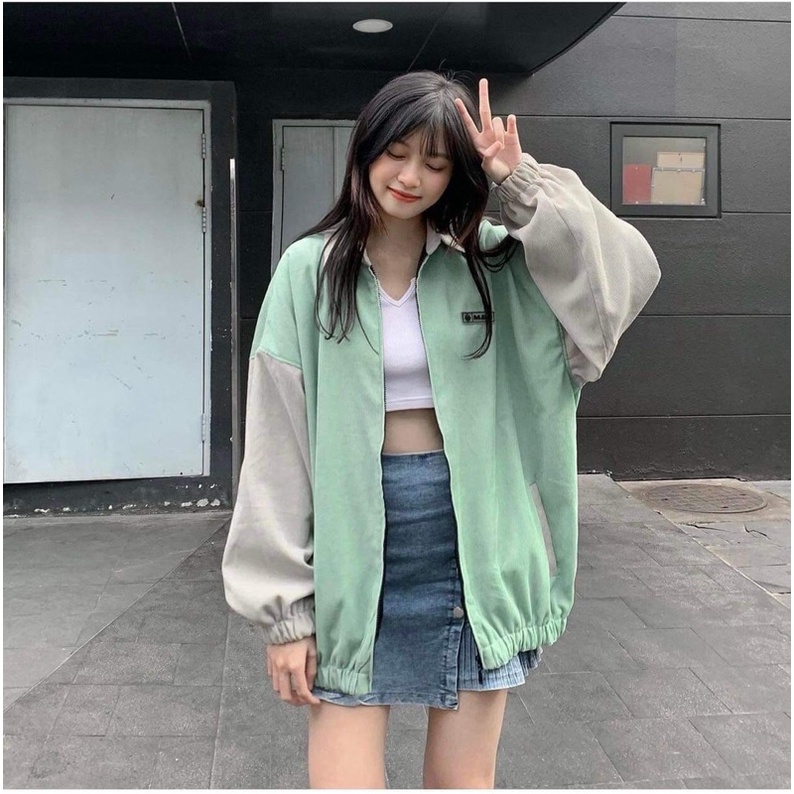 Áo khoác bomber cổ sơ mi chất vải nhung tăm hai lớp cao cấp đính logo M.B.O