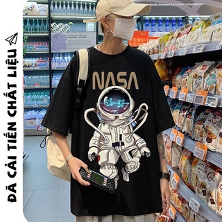 Áo thun tay lỡ form rộng, dáng unisex vải tici in NASA form oversize < 75kg NTL111