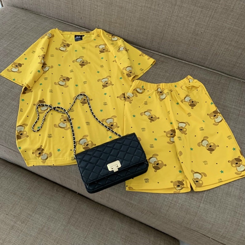 Bộ cotton nữ mặc nhà⚡️Set đồ bộ hình gấu siêu kute hàng Thiết kế cao cấp( Ảnh tự chụp)