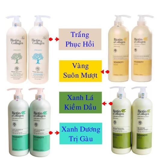 Bộ dầu Gội Xả Biotin Collagen Trắng Xanh Vàng Giúp Phục Hồi Chống Rụng tóc 500ml - 1000ml