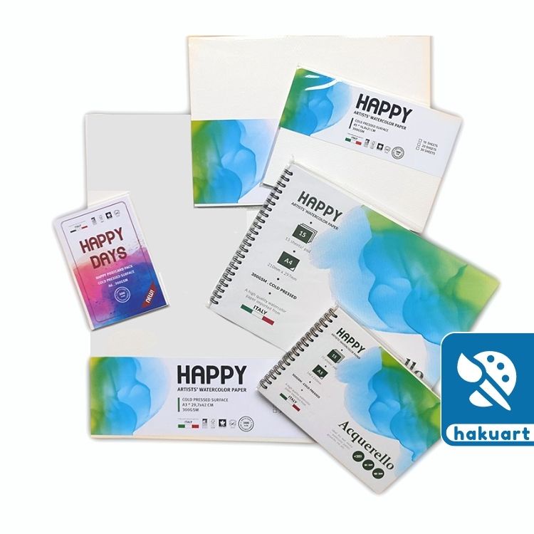 Giấy Vẽ Màu Nước HAPPY 300gsm A3 (vân nổi Cold) - Họa Cụ Hakuart