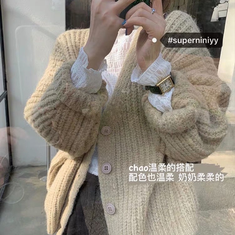 [Còn hàng] Áo khoác cardigan dệt kim dài tay dáng rộng phiên bản Hàn Quốc có sẵn 6 màu