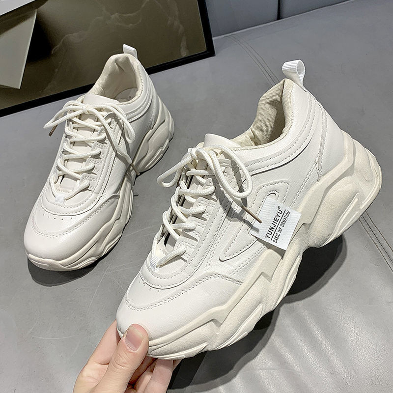 Giày thể thao nữ Yunji - giày sneaker nữ 2 màu trắng kem da mềm đế độn cao 5 cm giày nữ ulzzang hàn quốc giá rẻ 2021