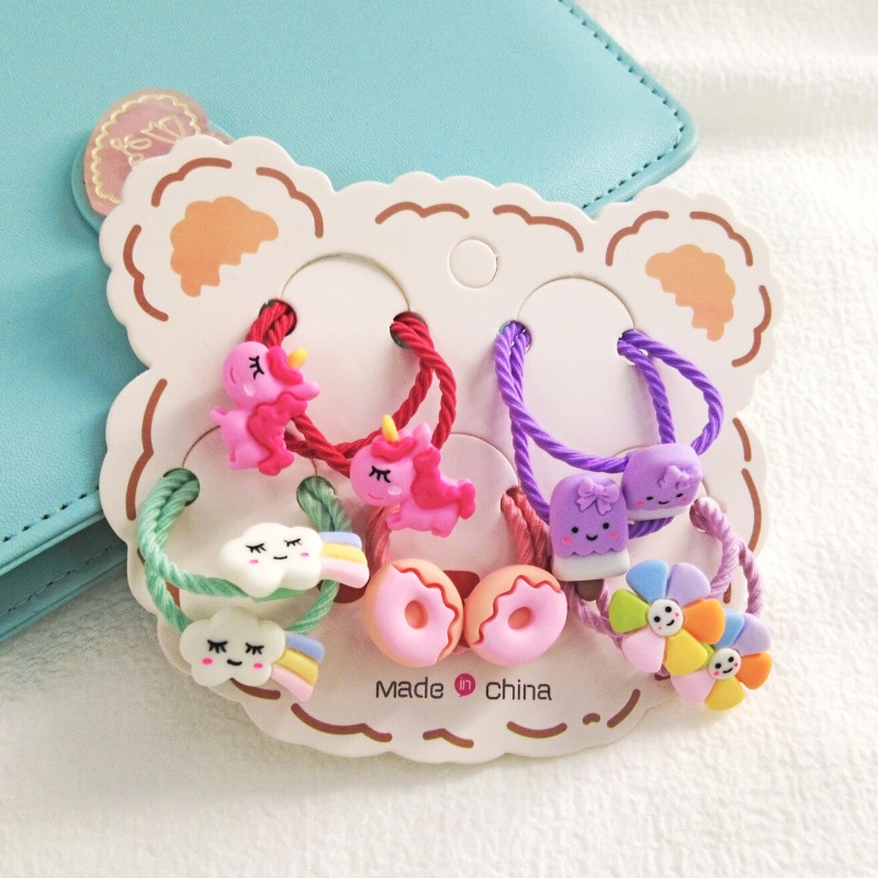 Set 10 Dây Cột Tóc Họa Tiết Hoạt Hình Cho Bé Gái